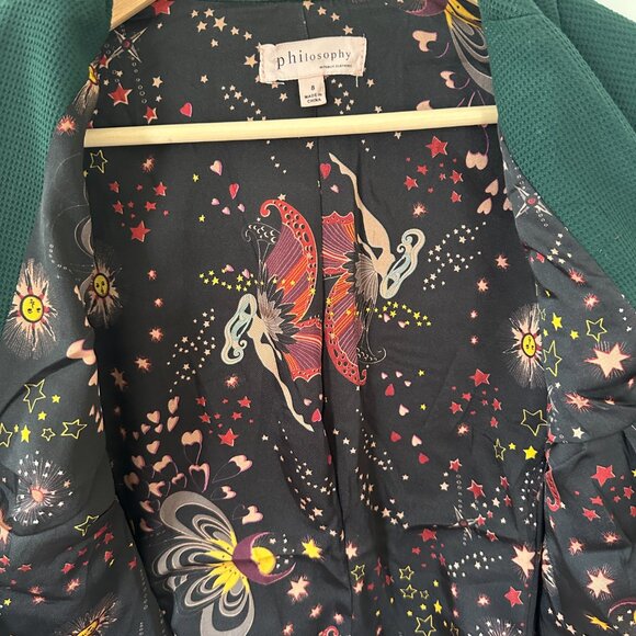 Green Blazer from Philosophy - Size 8 - Celestial print lining - Waffle texture - Picture 3 of 5